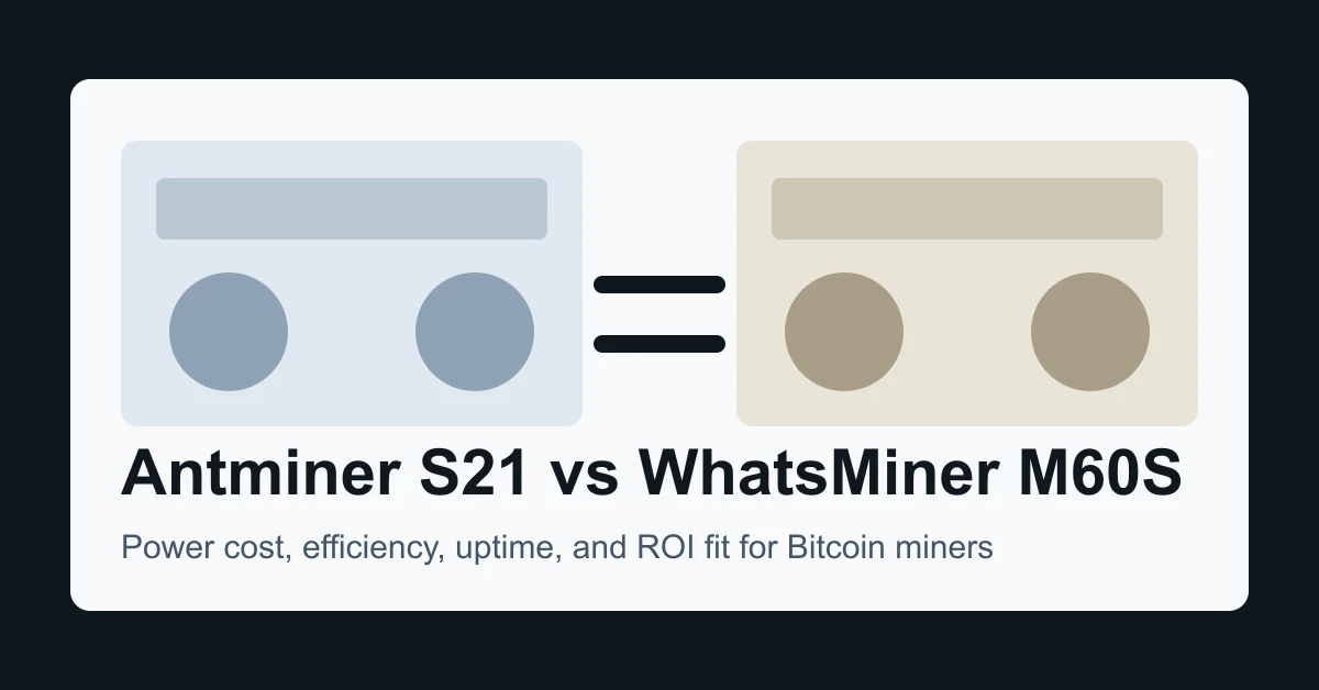 Antminer S21 vs WhatsMiner M60S: Power Cost, Efficiency, and ROI Fit